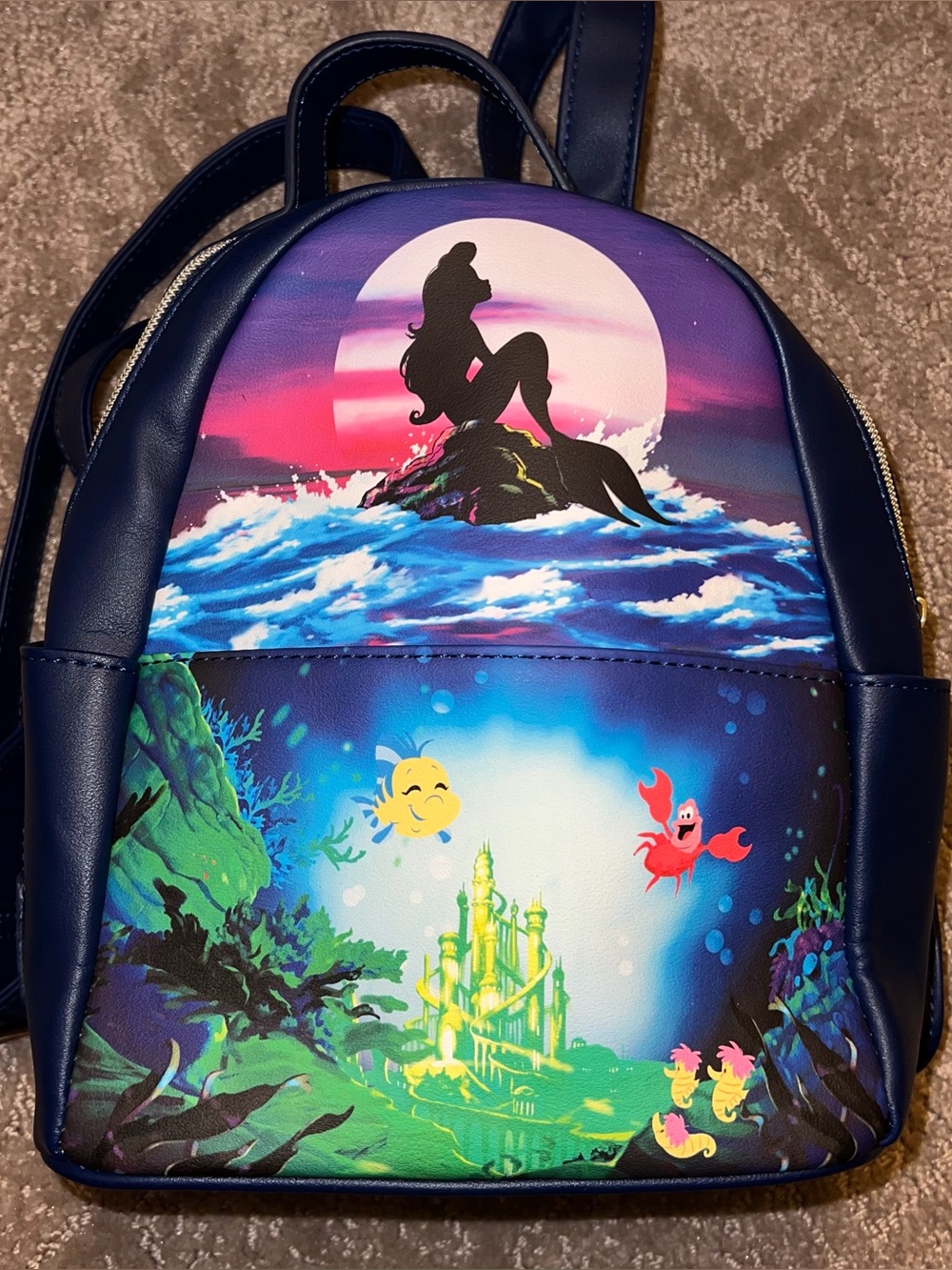Loungefly Disney Little Mermaid Ariel Silhouette & Flounder Mini Backpack